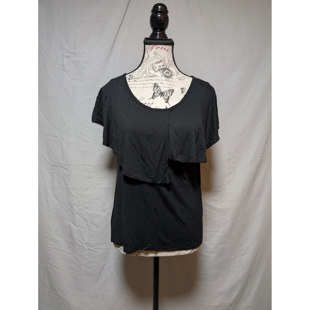 Sophia & Jayne Women's Black Sleeveless Flutter Overlay Collar Top Petite Medium